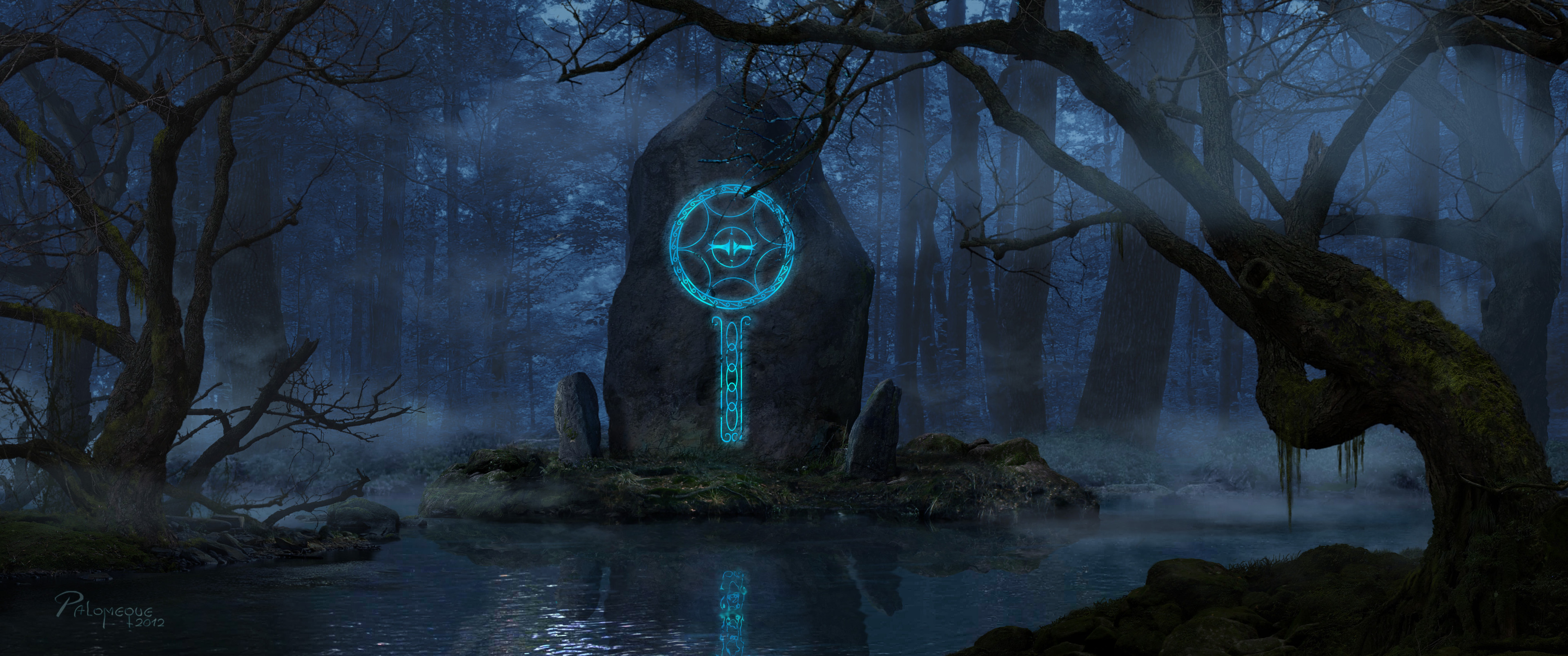 Разгадайте тайну алтаря путь в туманном лесу. Круг камней фэнтези арт. Камень фэнтези. Магическое место. Мистические предметы.
