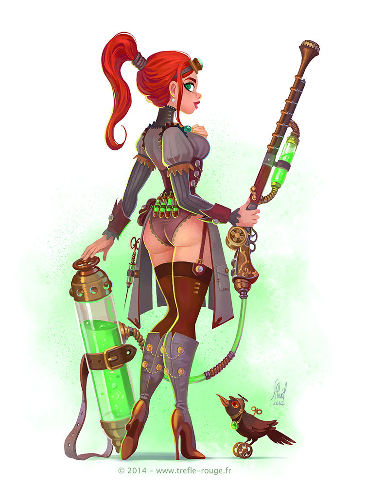 Jeremie Fleury Steampunk Girl And Her Mechanical Crow