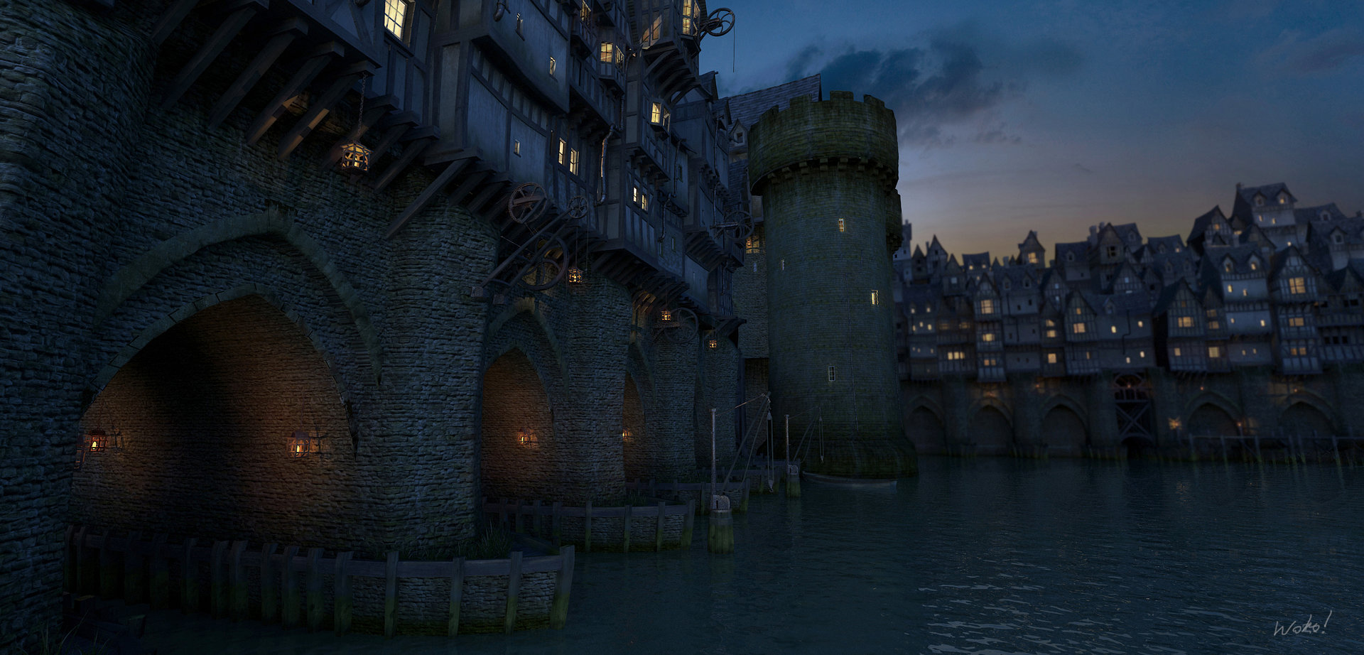 Artstation - Bowerstone Bridge Night Fable 3