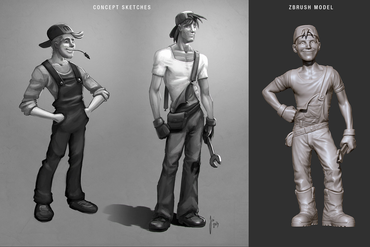 Initial concept sketches and final model.