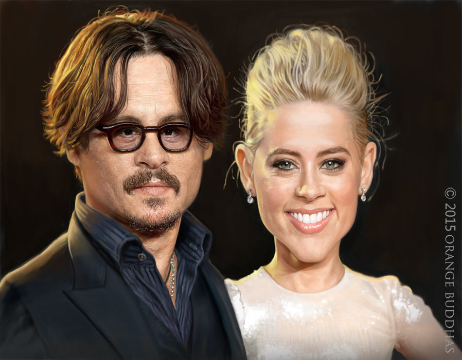 Artstation Amber Heard Jonnny Depp Caricature Portrait Painting Orange Buddhas