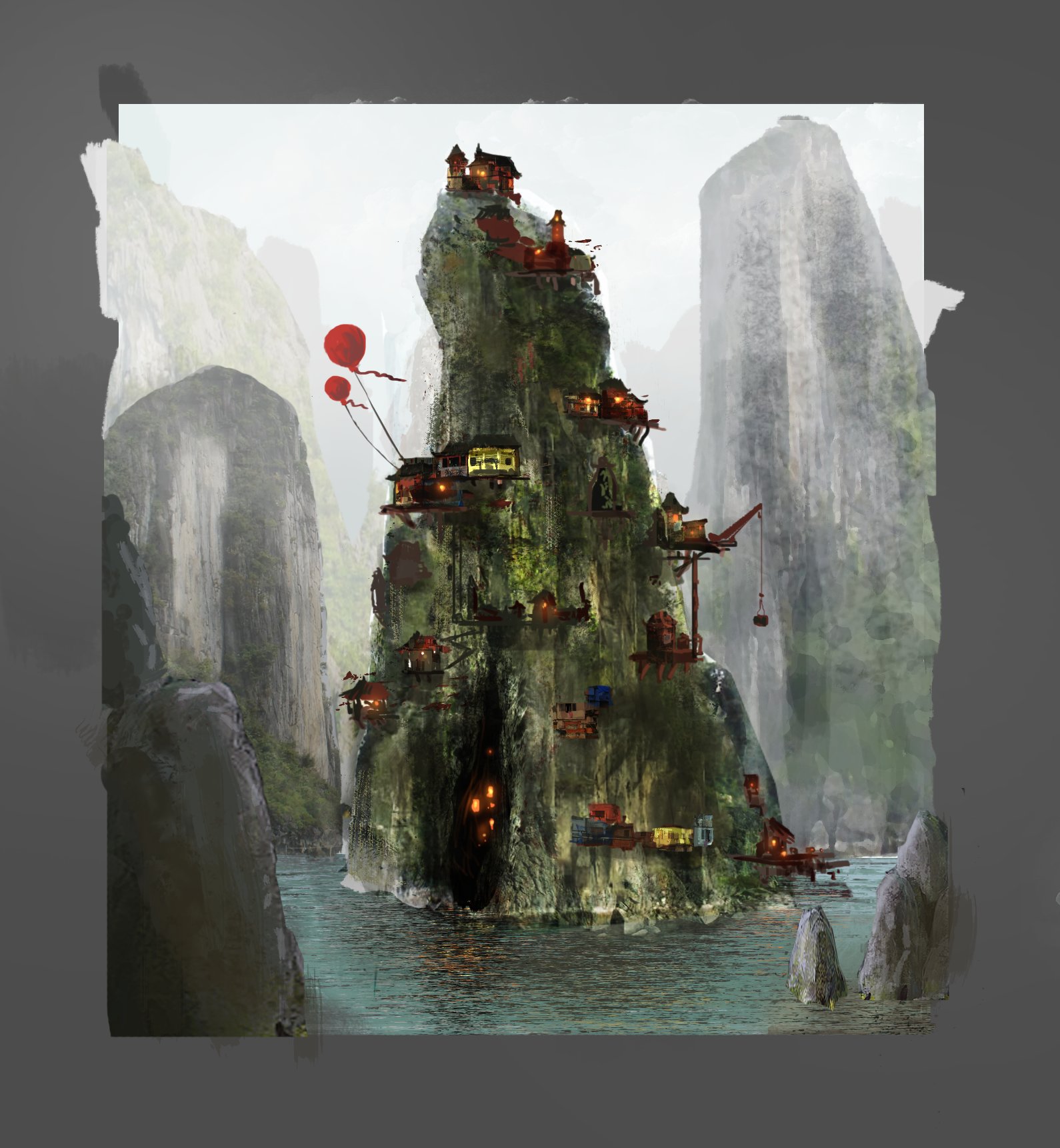 Artstation Oriental Mountain Village Sander Wilbrink