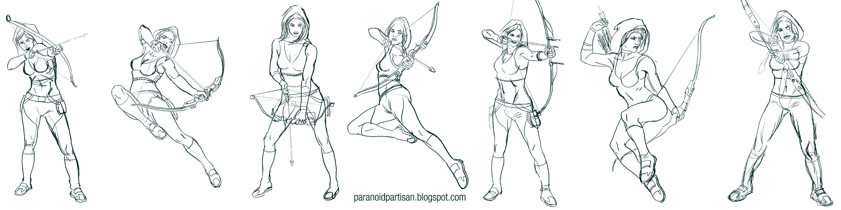 First sketches, looking for the right pose.