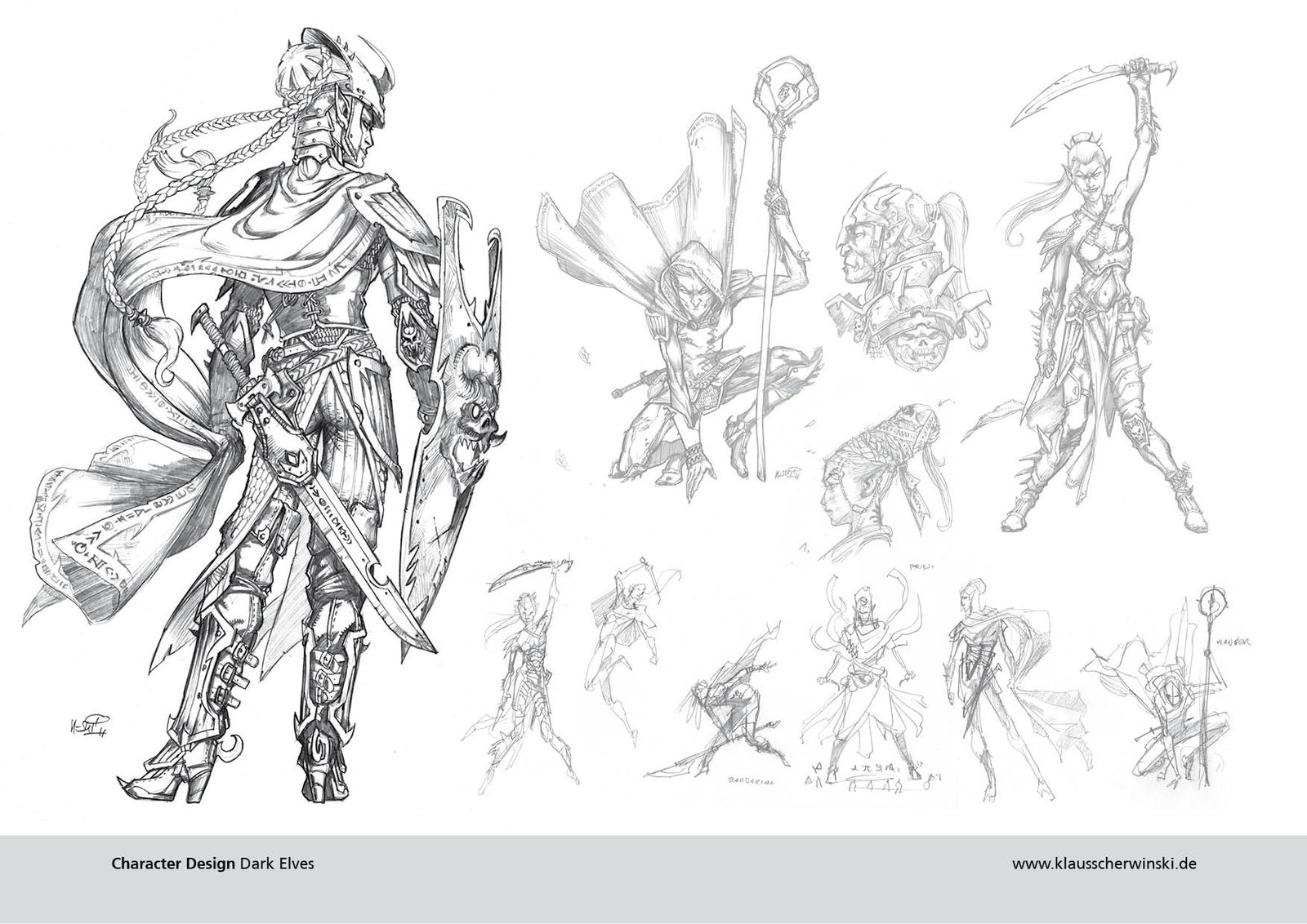 Pencils for "Drow" illustrations, for the Pathfinder RPG.