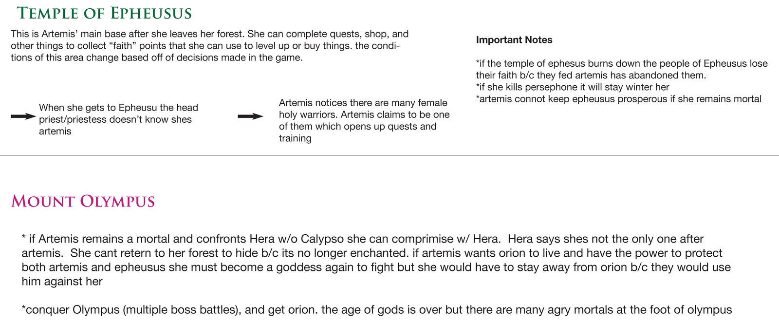 Sample from the written play through for the game prototype