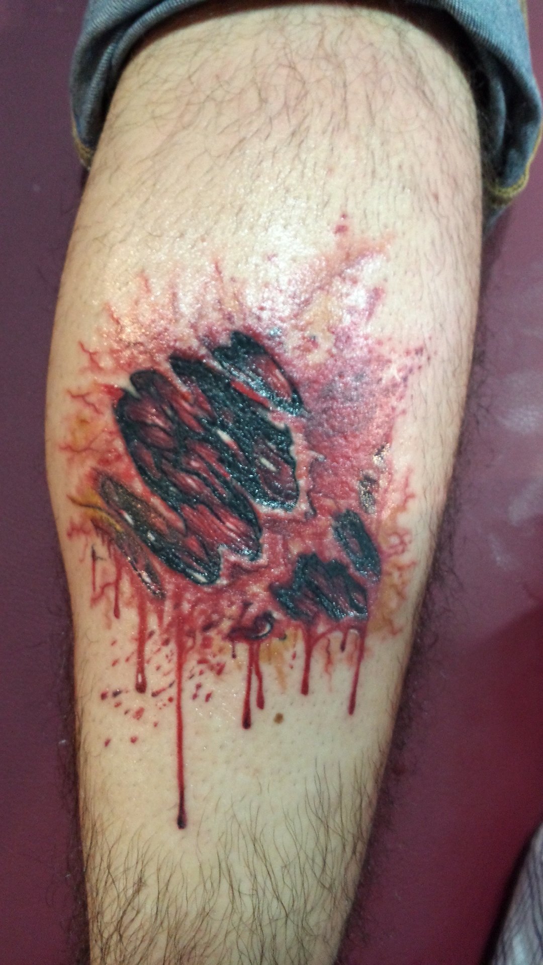 ArtStation - Zombie Bite on cousin's calf during tattoo apprenticeship., image size:1080x1920