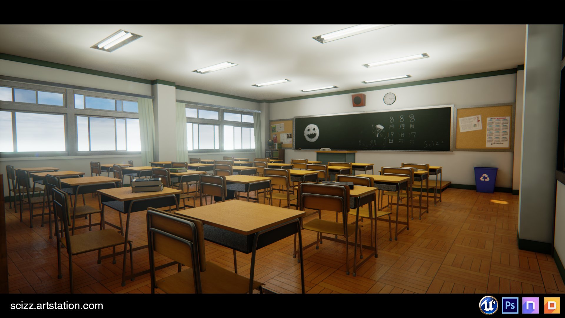 ArtStation - Classroom - Anime Background.