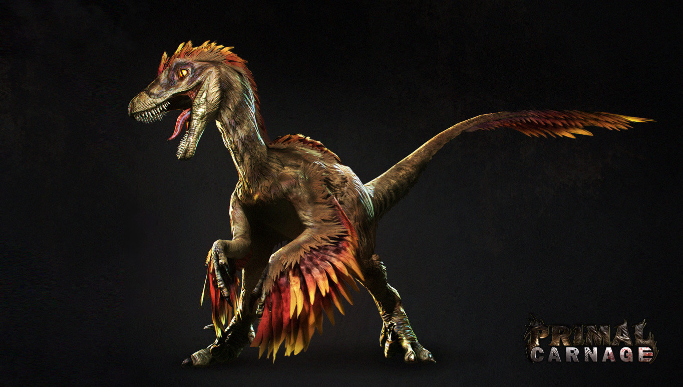 blue feathered dinosaur
