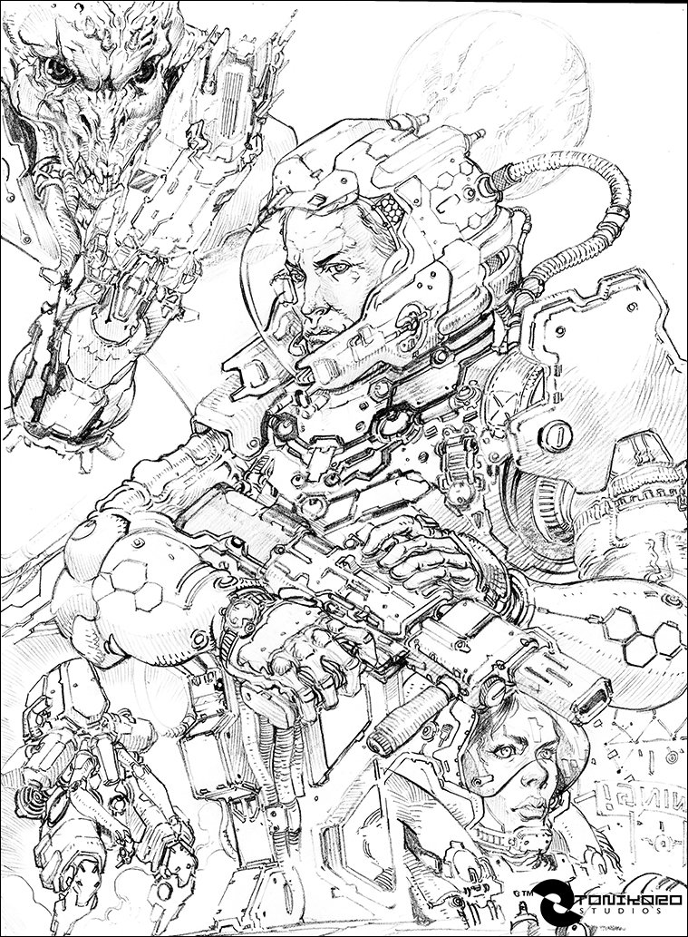 Black and White scanned sketch - before painting.