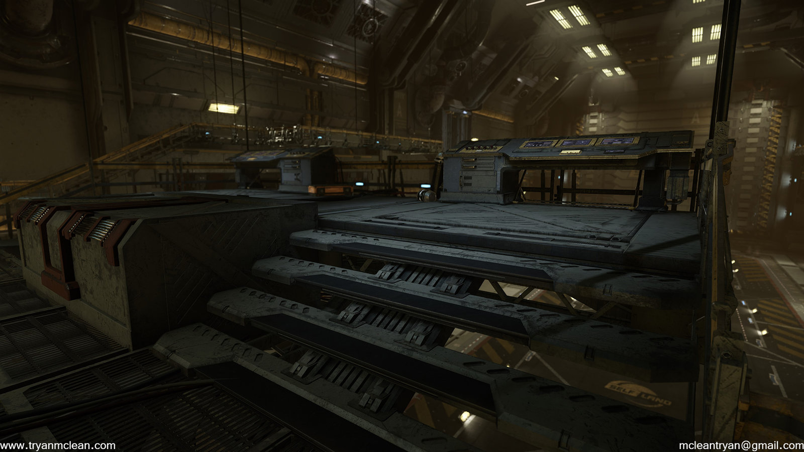 Star Citizen Hangar Control Area. Modelling done by myself. Texture blending done by myself. Textures, Materials created by others on team.