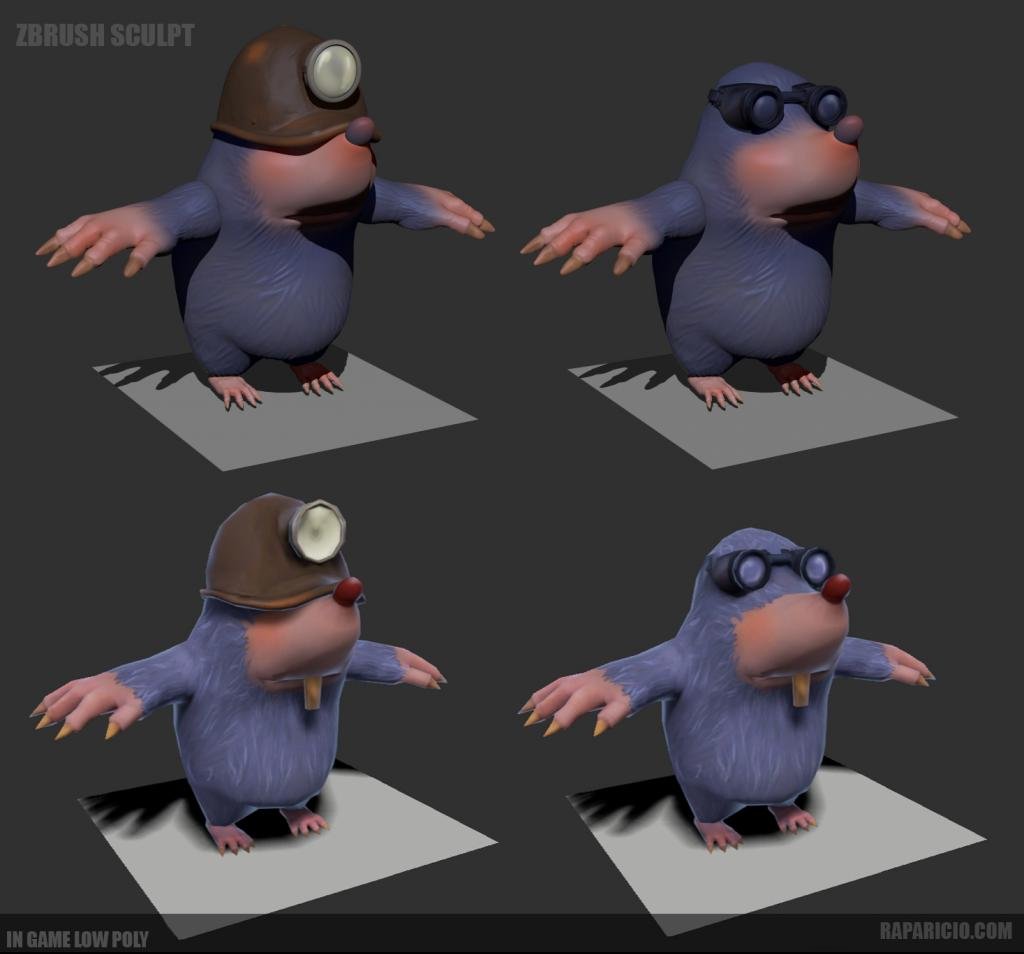 Zbrush and game model of mole.