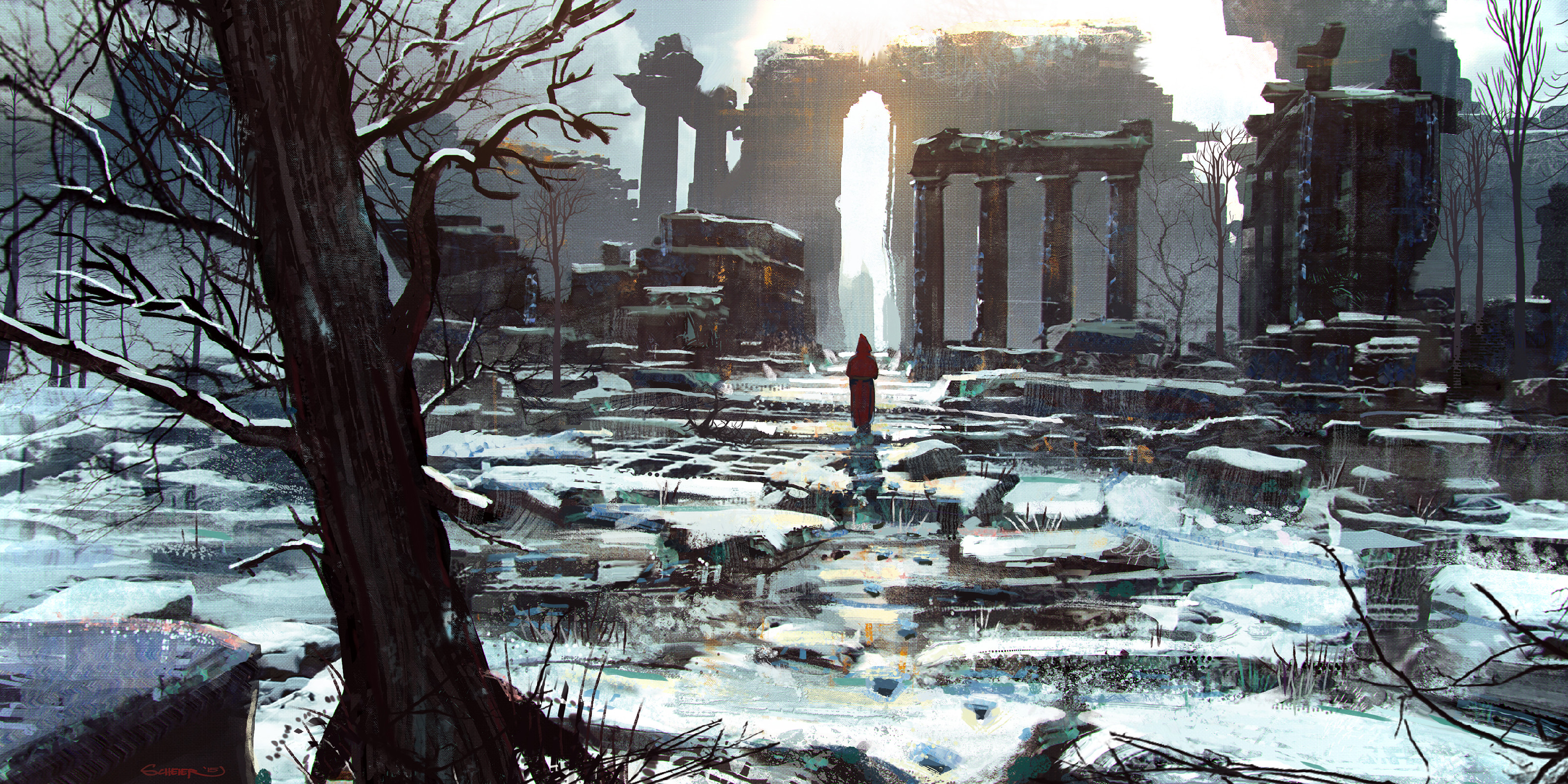 Ruins beginning. Руины фэнтези. Развалины. Снежные руины. Арты фэнтези руины.