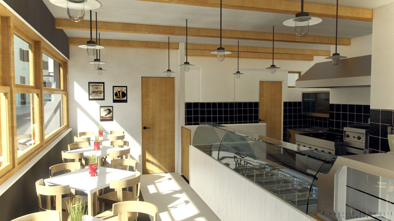 Interior Design for Food Bar in Santorini Greece