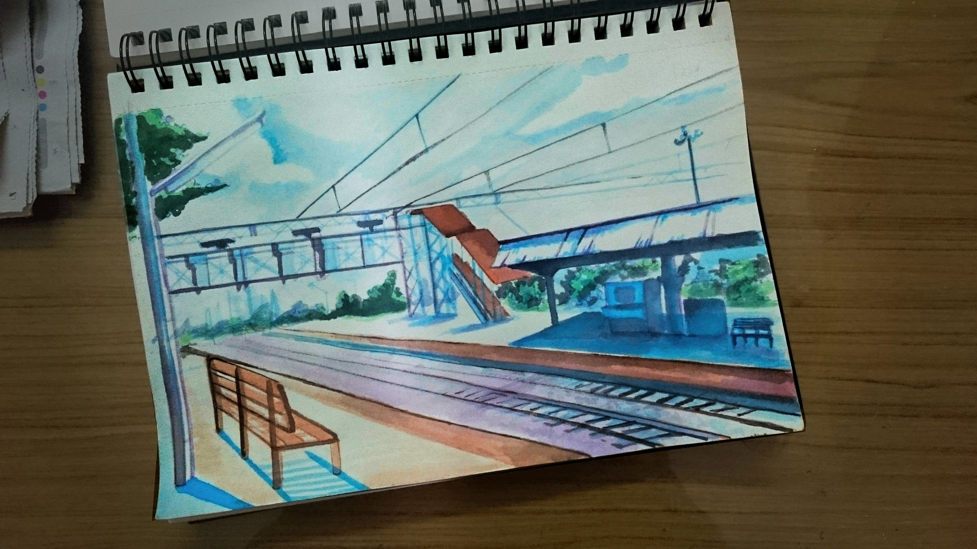 railway station scene drawing