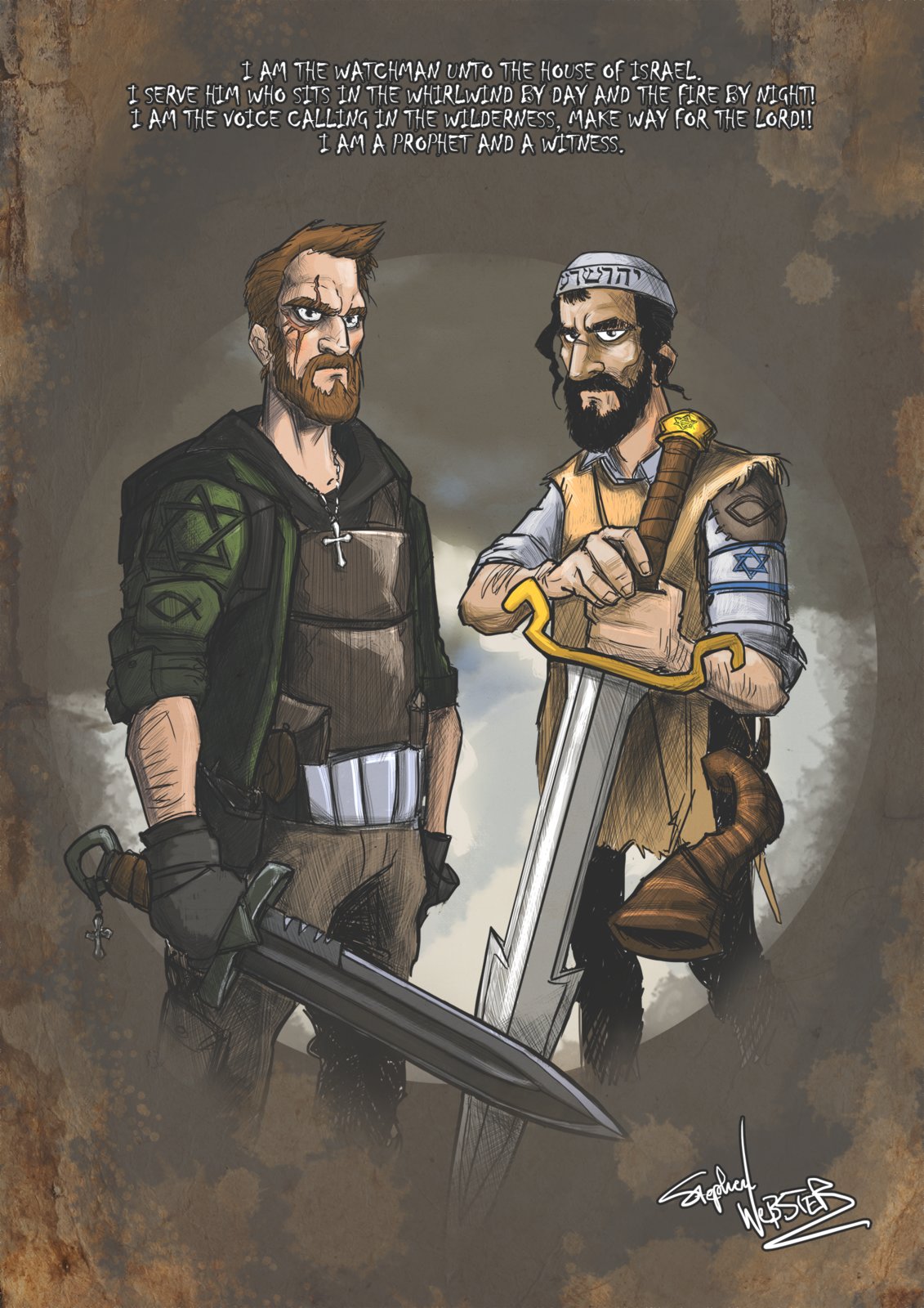 This is a color sketch of Jacob Ransom and Mattathias Kohan, the two main protagonists of Prophets and Locust.