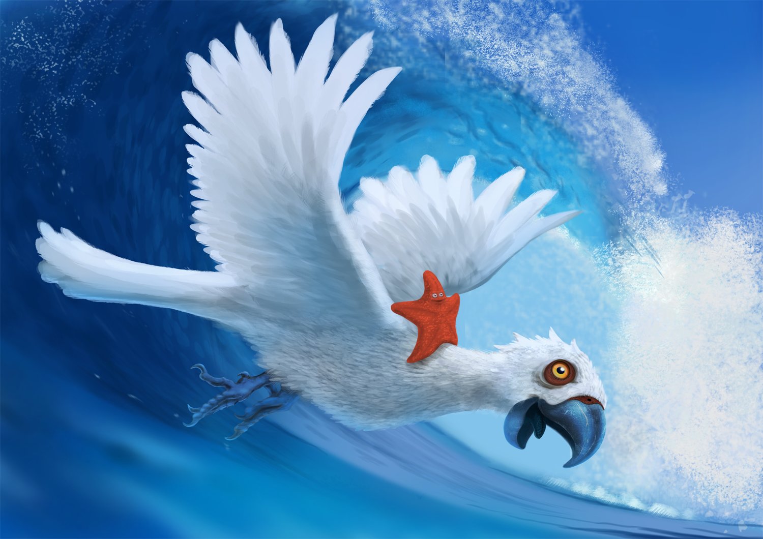 Parrot Surfin' with sea star