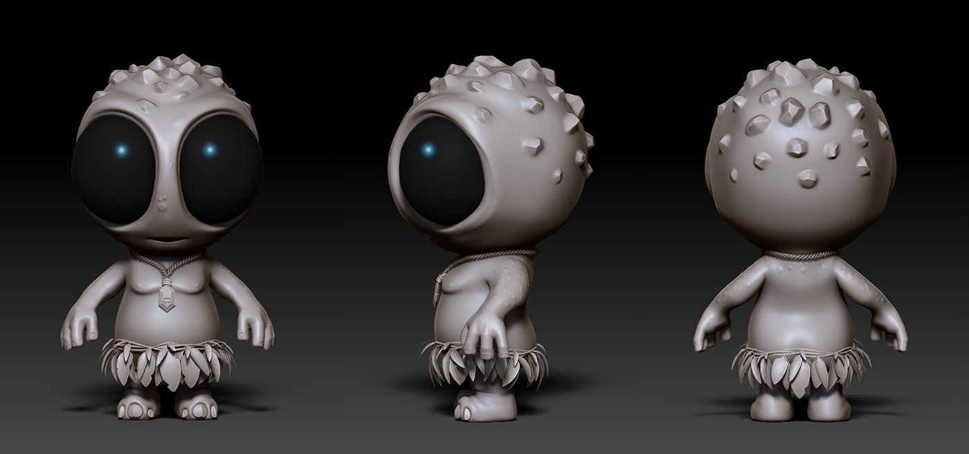 Sculpting the Chibeastie. Orthographic views from ZBrush.
