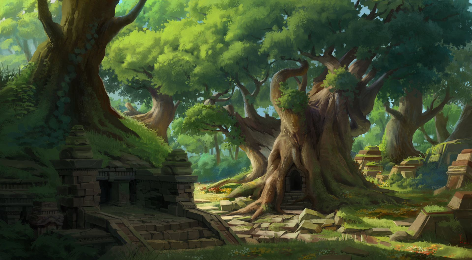 ArtStation - Old temple in the forest, yeonji Rhee