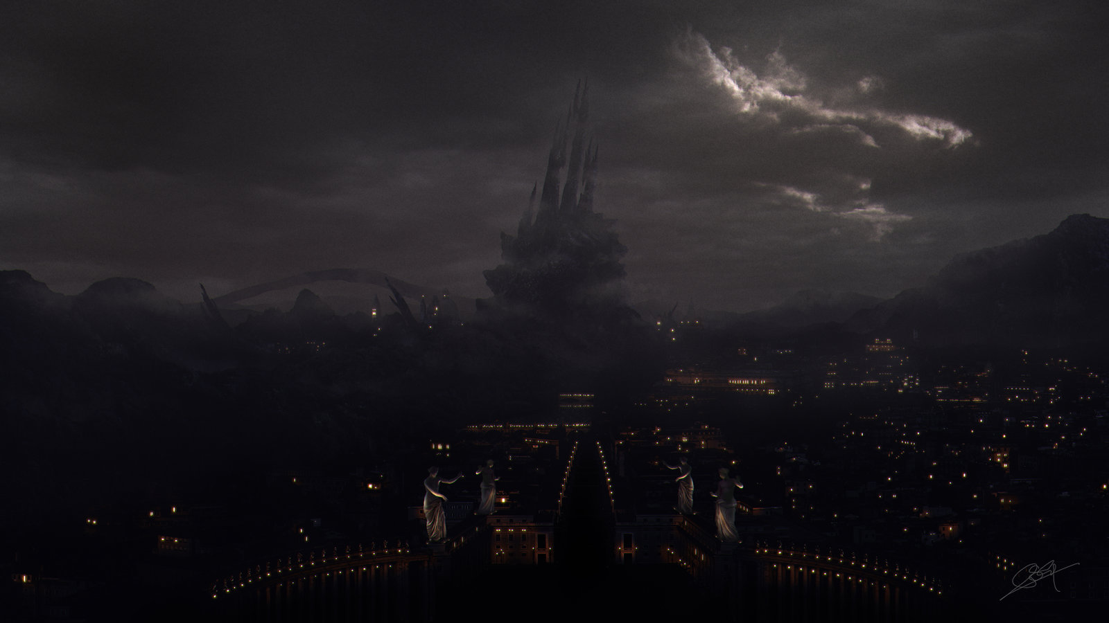 Artstation Digital Matte Painting City Arrival Rocky Schouten