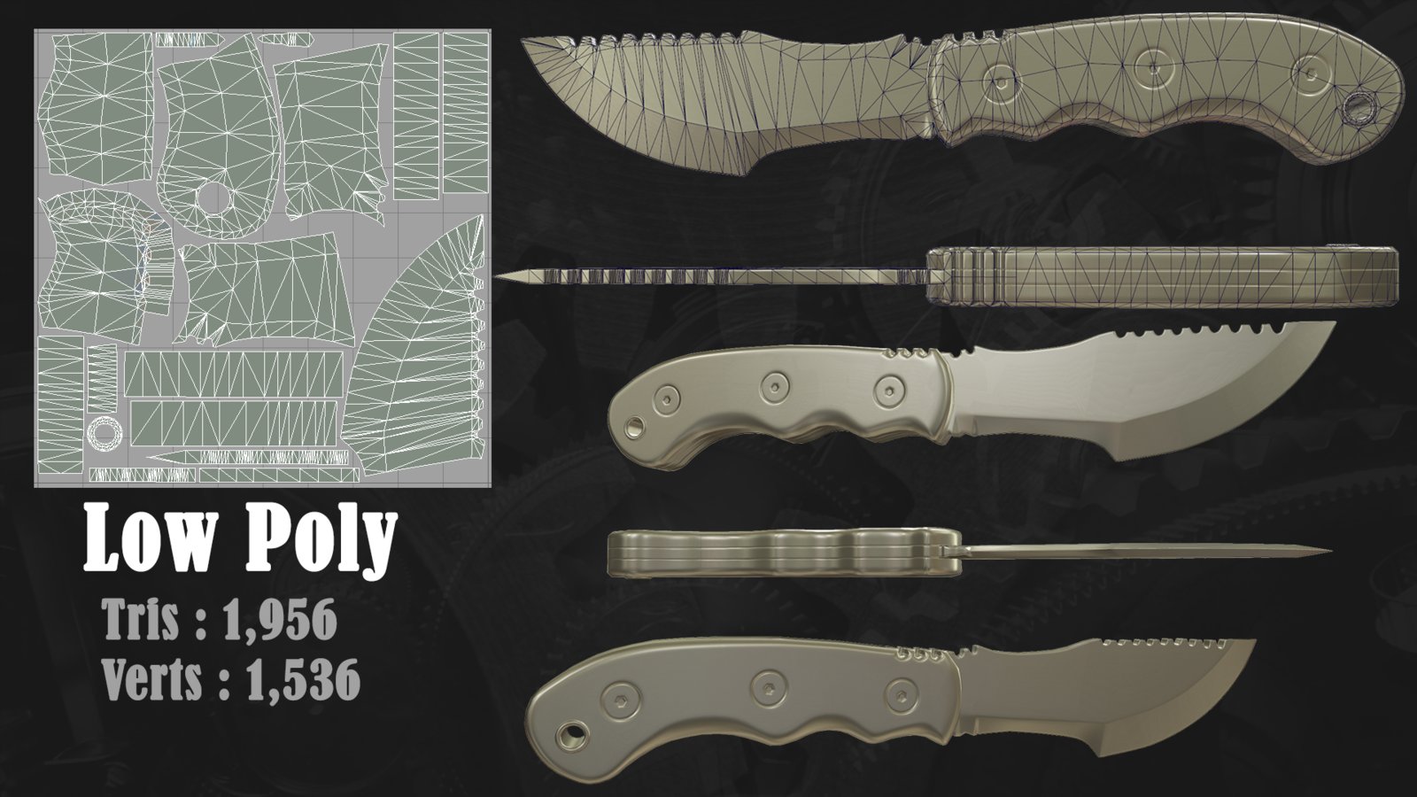 Low Poly UVs, Wires, and initial normal map bake.