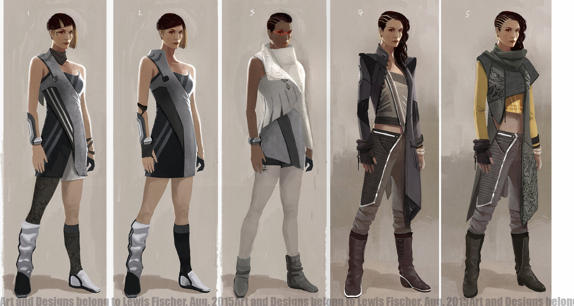 ArtStation - 5 stage process of concept, Arty scifi costume future  character designer