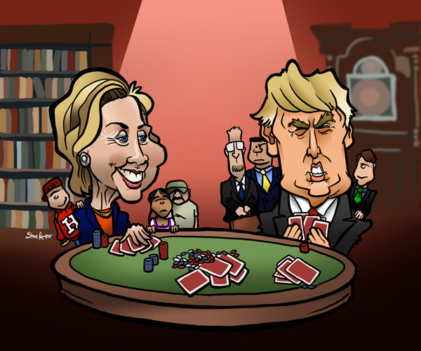 Caricatures by Steve Hillary vs. Trump Poker Game