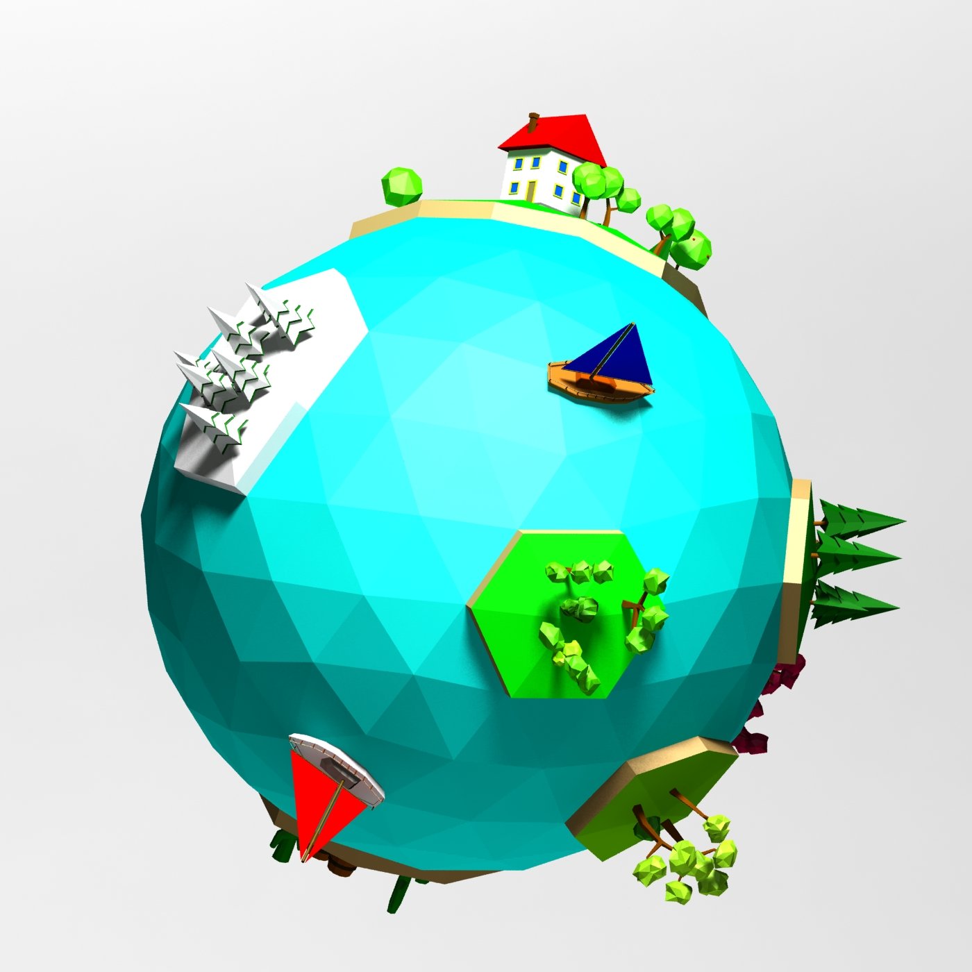 Paulsen Design Cartoon Low Poly Planet Islands