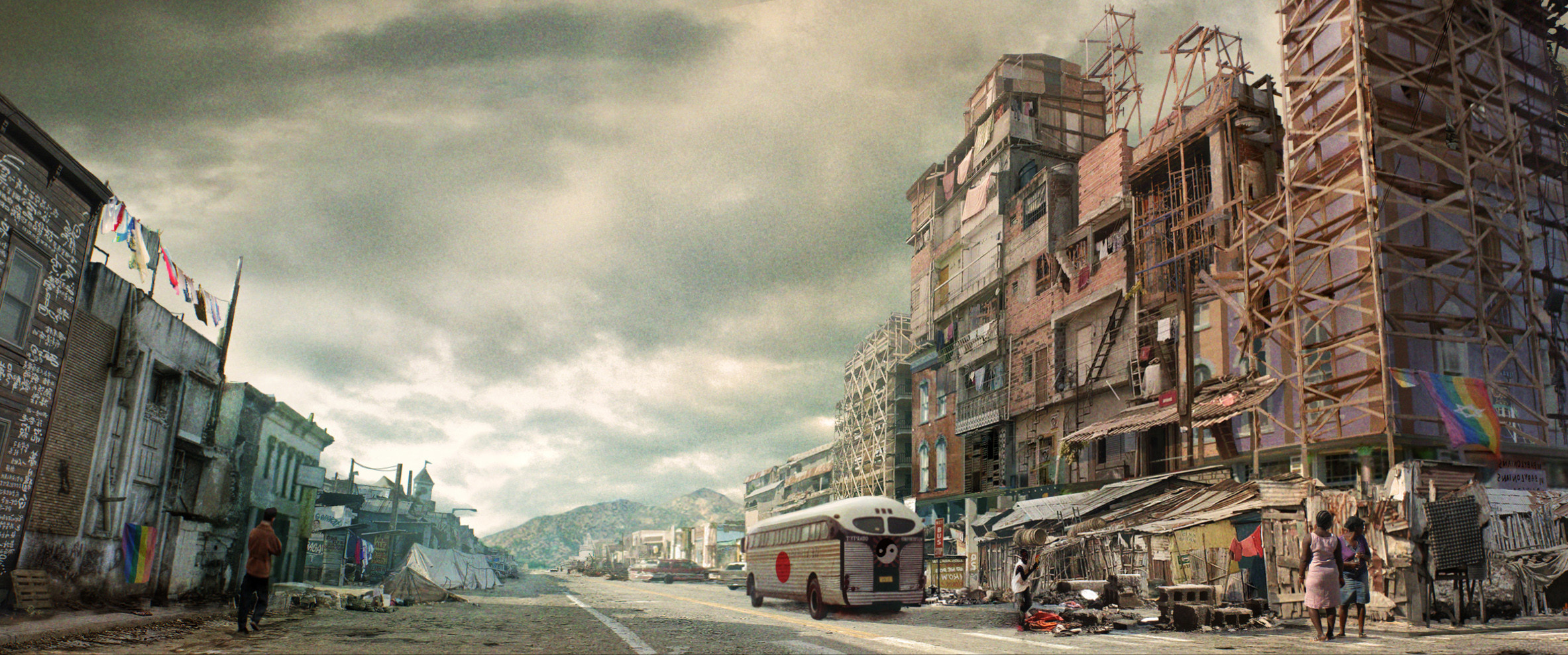 Concept Art for Canon City in Axis occupied America. Placed in the middle between the Nazi and the Japanese protectorates, the town has become a home for all the outcast and refugees from the two dictatorships.