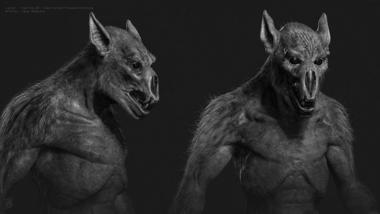Lycan/Zombie Hyena hybrid sculpt- sketch and  paint over.