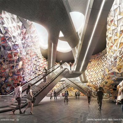 Play time architectonic image miralles tagliabue embt metro station in paris