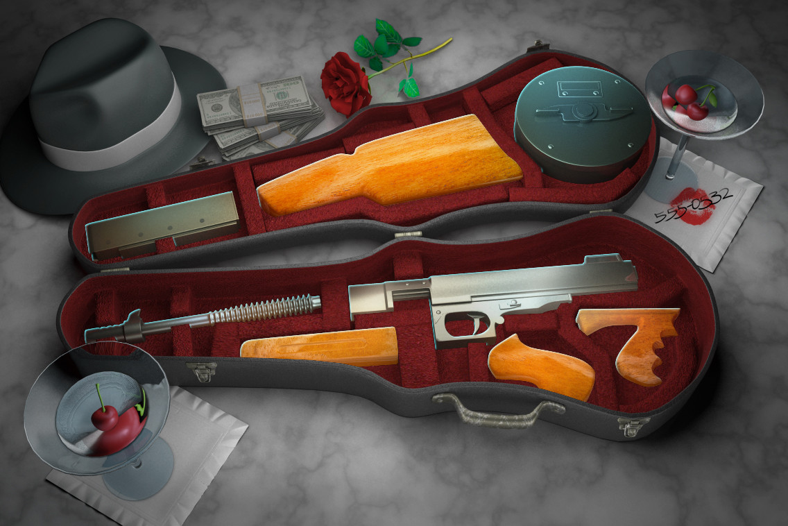 Mafia bonus game background and tappable gun parts