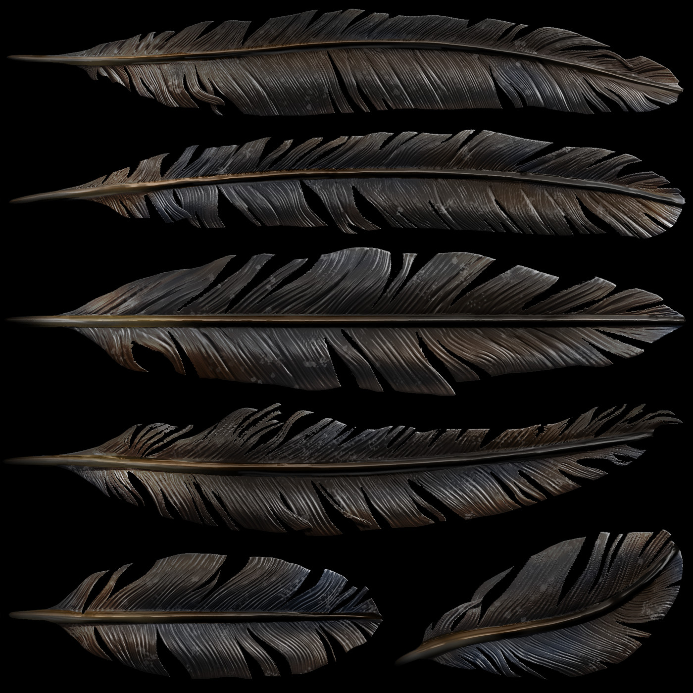Custom feather sheet - sculpted in Zbrush.
