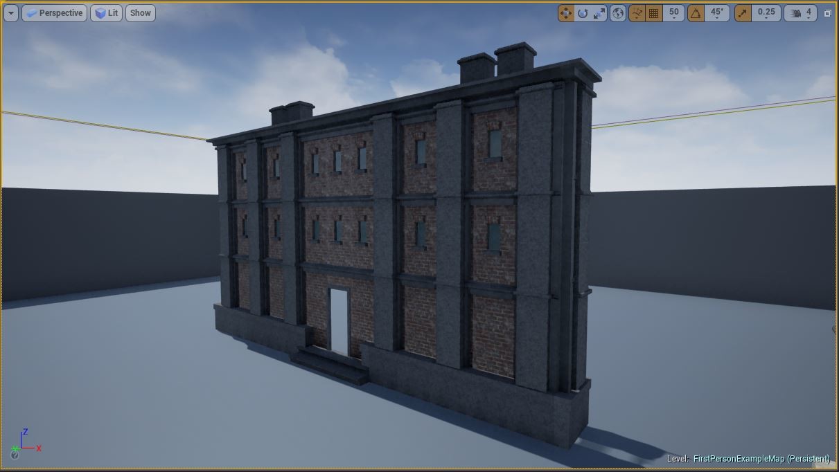 Here's a factory: Heavy columns and small windows. 