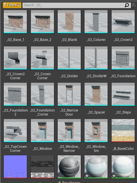 My content library so far: less than 20 meshes and only 2 materials! Not that's some efficient level construction! 