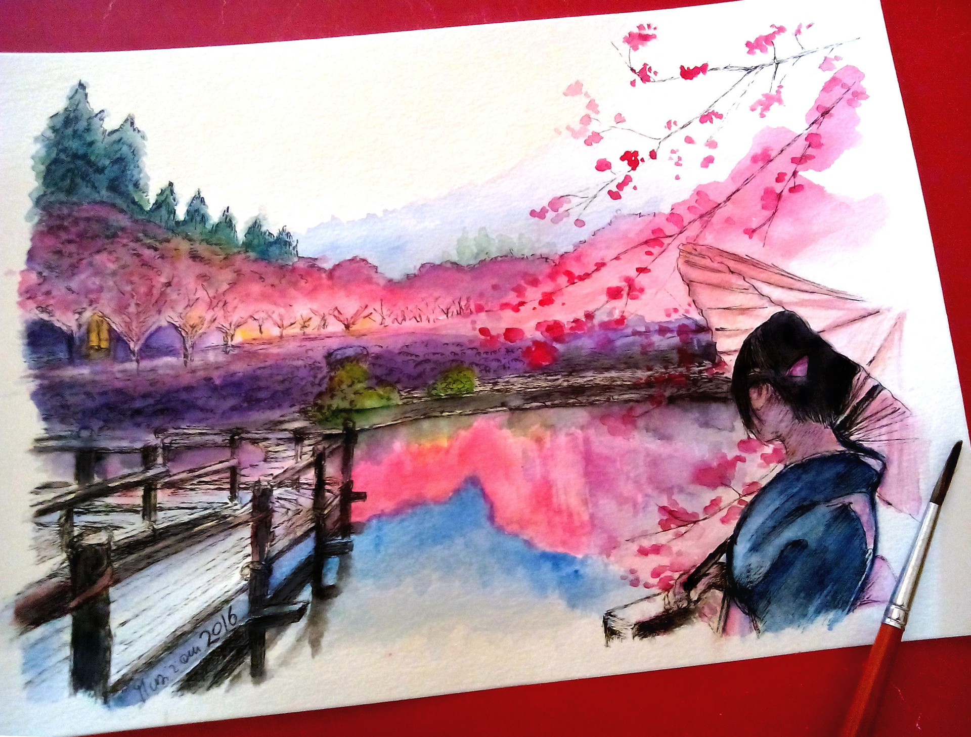 ArtStation - Japanese landscape - Ink and watercolors
