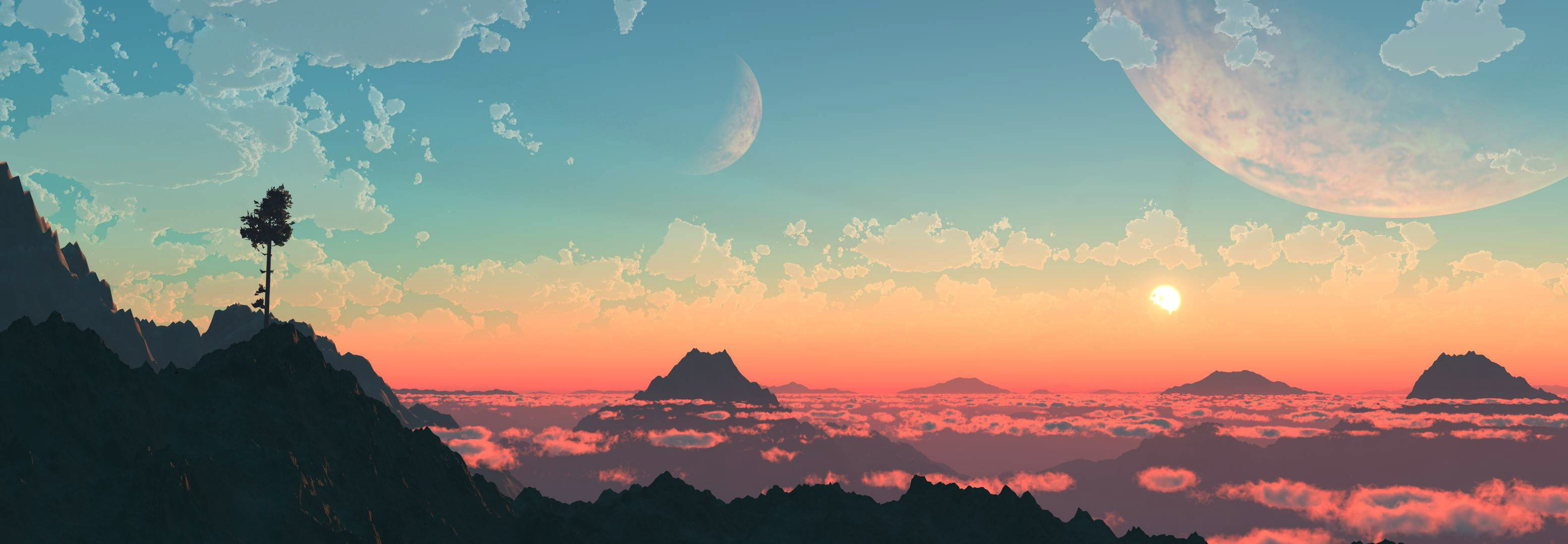 Sunset, mountain view [1920x1080] : r/wallpaper, image size:3110x1080