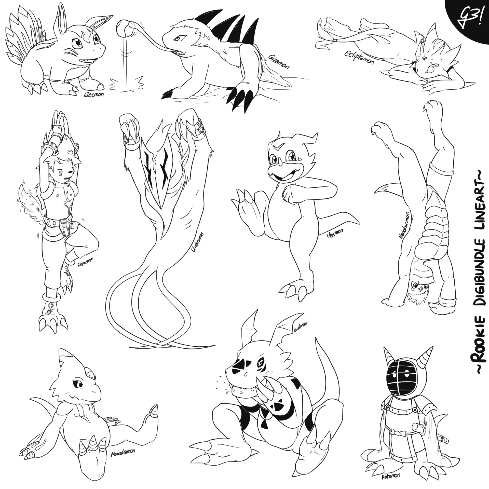 Yun Gonzalez Hex G3 Arts Digimon Rookie Lineart Bundle