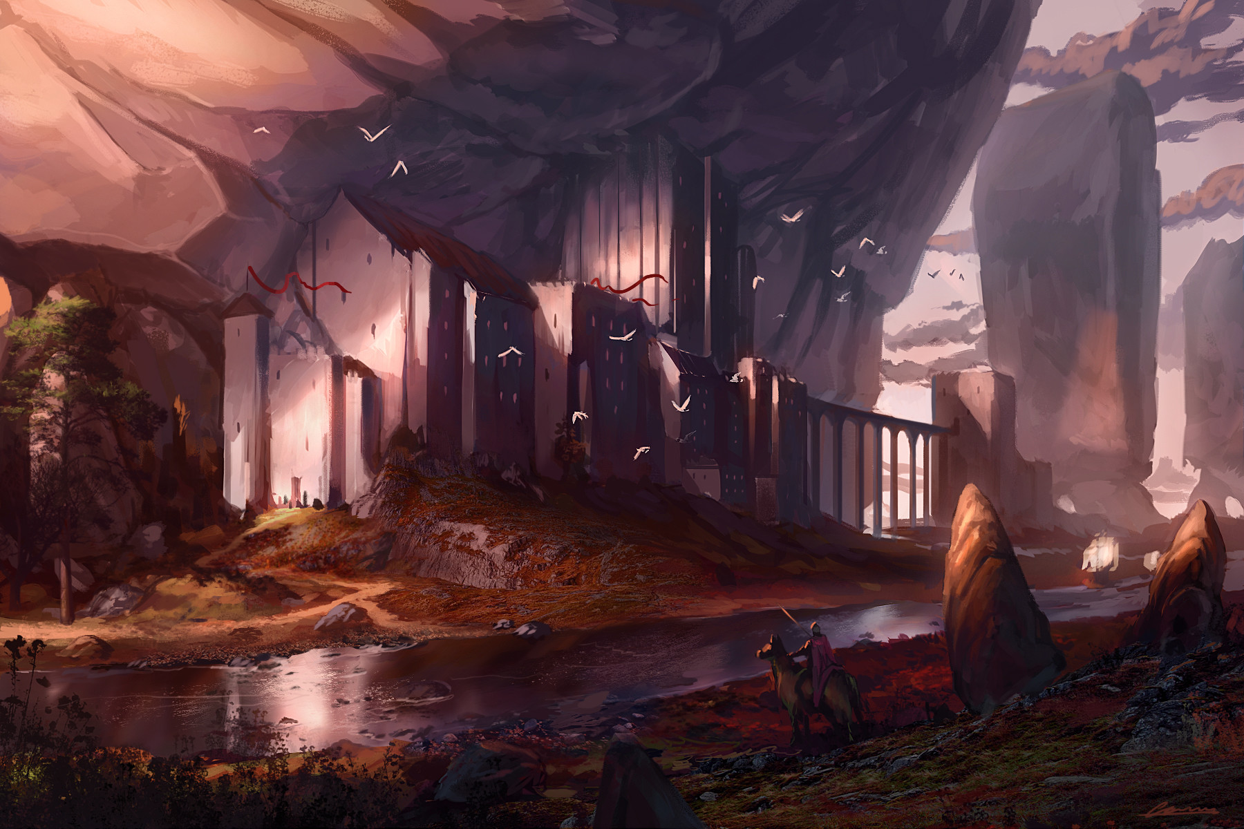 Artstation Village Under The Mountain Fantasy Adrien Cams
