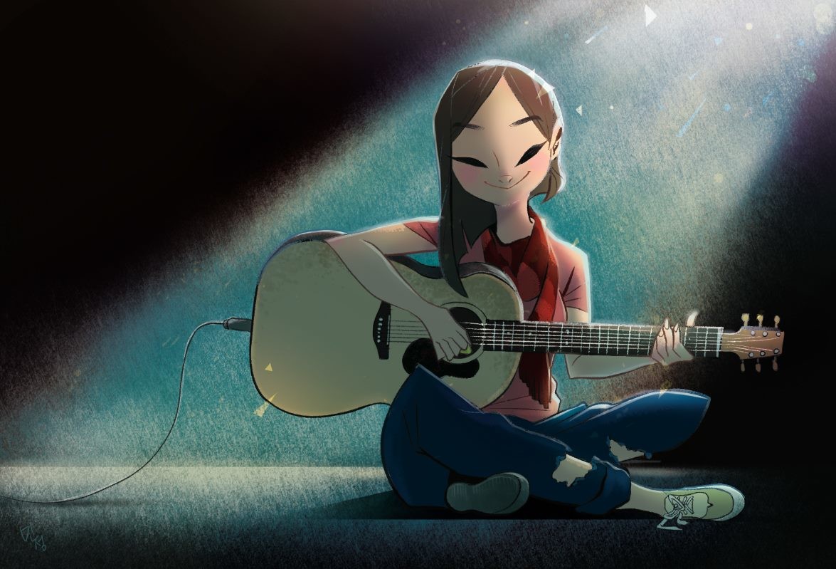 ArtStation - Playing a guitar girl.