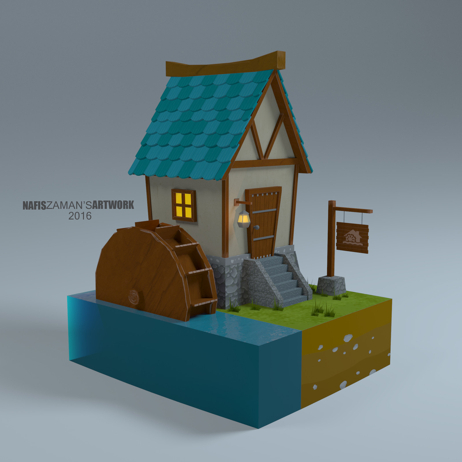 Game Asset: Low Poly Water Mill