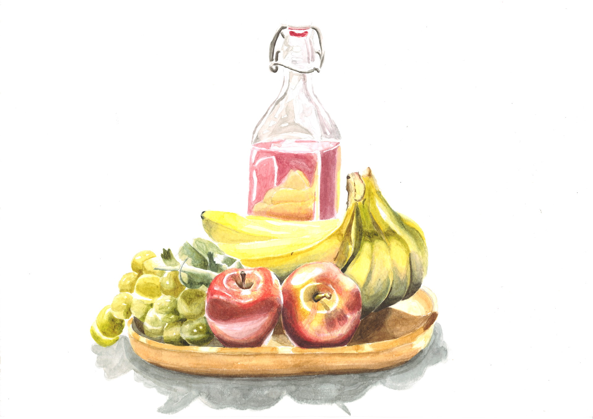 still life drawing of fruits in colour