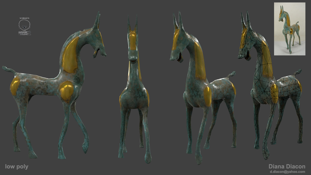 Copper horse statue rendered in Marmoset Toolbag