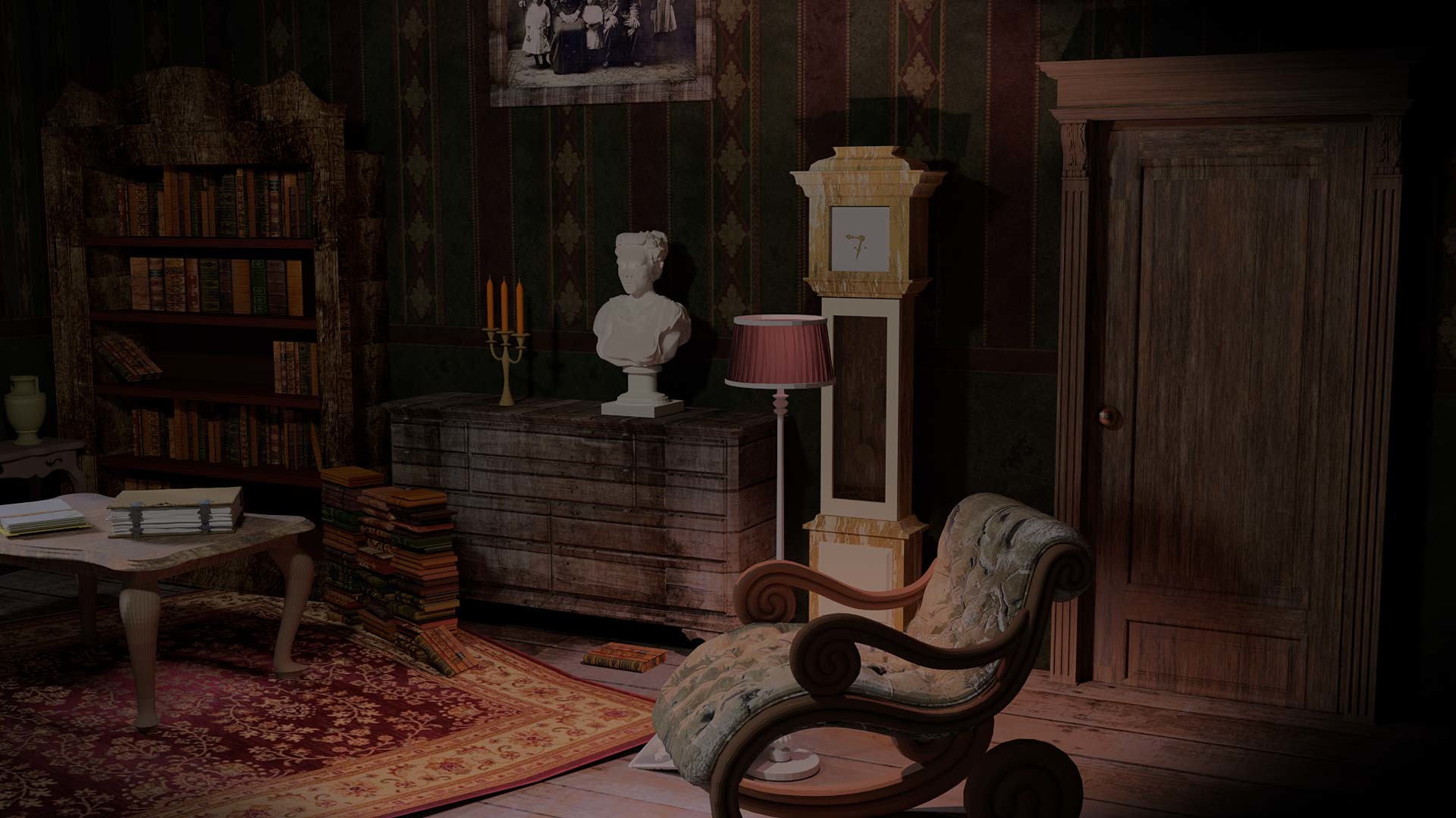 haunted house living room scene
