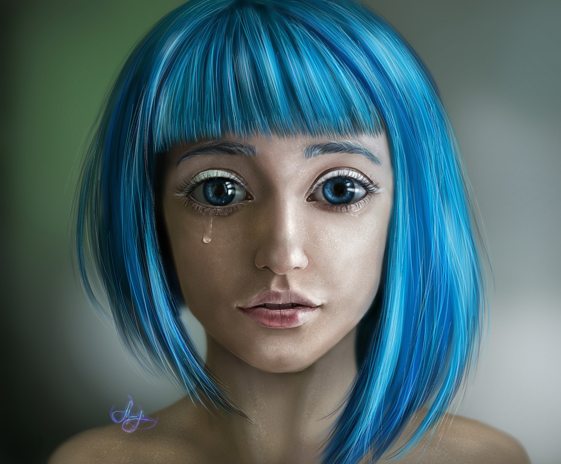 Синие волосы у девушек портрет