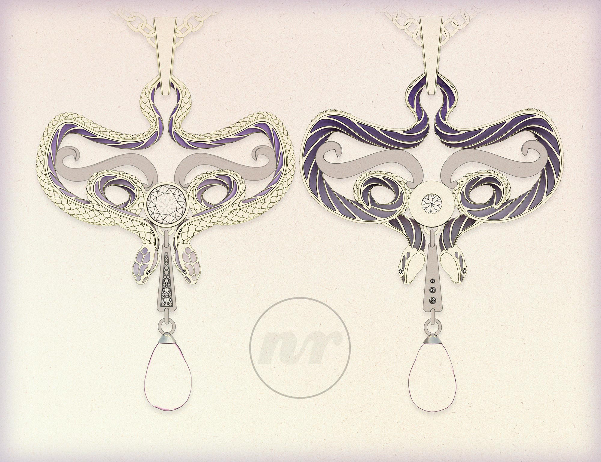 Art Nouveau Snakes Pendant