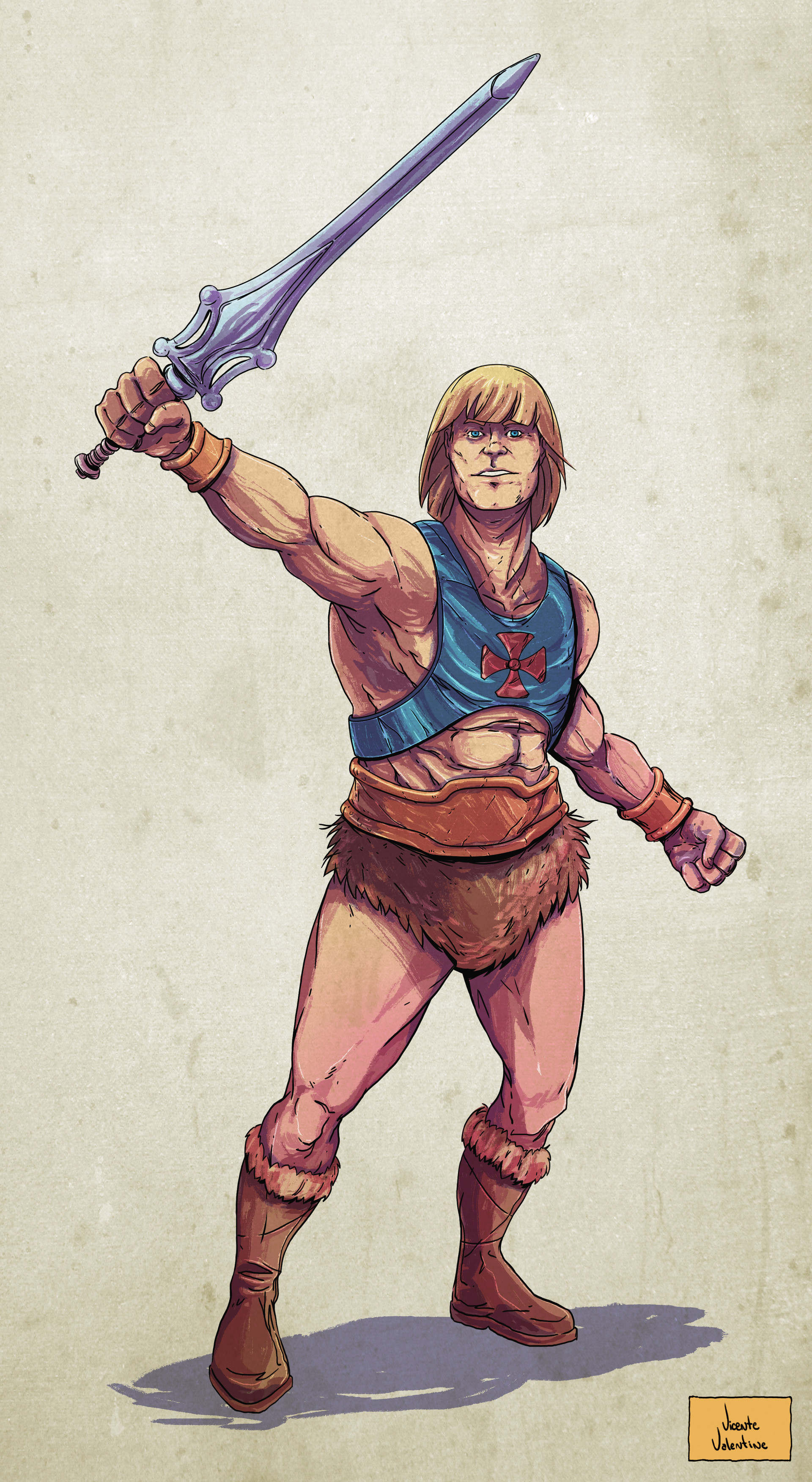 prompthunt: Full body centered uncut character pose of  mysterious-eerie-ominous He-Man, He-Man is holding the Power Sword in his  right hand, Battle Cat, dark grey shadowy smokey background, direct natural  lighting, cinematic, Epic,