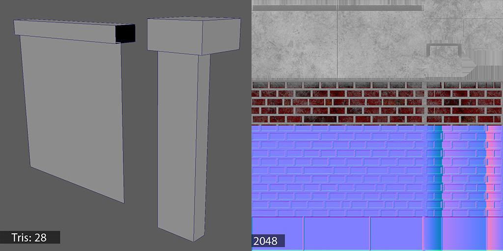 Wireframe and texture of the wall.
