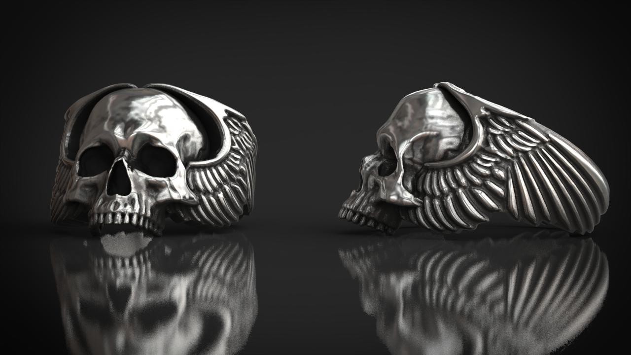Skull ring new arrivals with wings