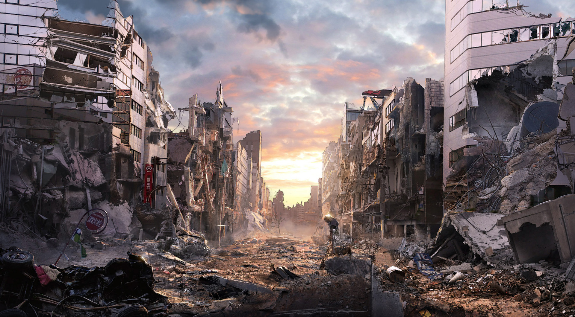 Город после токио. Руины арт апокалипсис Токио. Зомби апокалипсис в Токио. Разрушенный город. Разрушенный город панорама.