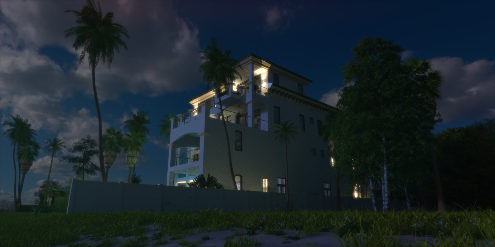 SketchUp + Thea Render 
Seagrove Beach House:
Scene 3 Night B Forward
2160 × 1080 Presto MC Bucket

HDR used (HQ version) by HDRI-SKIES​
http://hdri-skies.com/shop/hdri-sky-162/